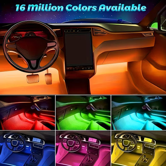 Car Ambient LED Footwell Lights – 4-Piece RGB Set with Music Sync & Remote